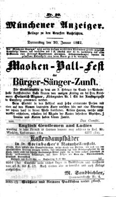 Münchener Anzeiger (Münchner neueste Nachrichten) Donnerstag 30. Januar 1862