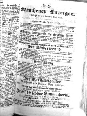 Münchener Anzeiger (Münchner neueste Nachrichten) Freitag 31. Januar 1862