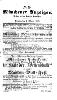 Münchener Anzeiger (Münchner neueste Nachrichten) Dienstag 4. Februar 1862