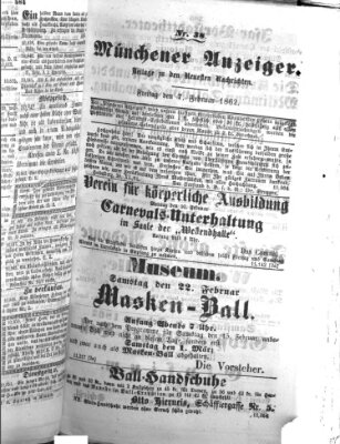 Münchener Anzeiger (Münchner neueste Nachrichten) Freitag 7. Februar 1862