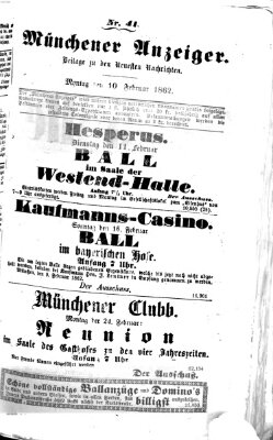 Münchener Anzeiger (Münchner neueste Nachrichten) Montag 10. Februar 1862