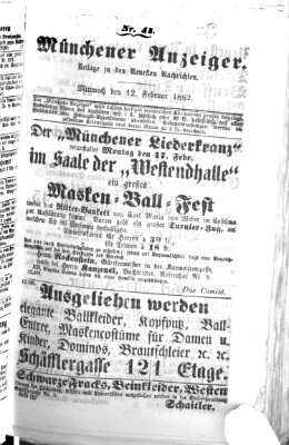 Münchener Anzeiger (Münchner neueste Nachrichten) Mittwoch 12. Februar 1862