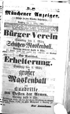 Münchener Anzeiger (Münchner neueste Nachrichten) Samstag 1. März 1862