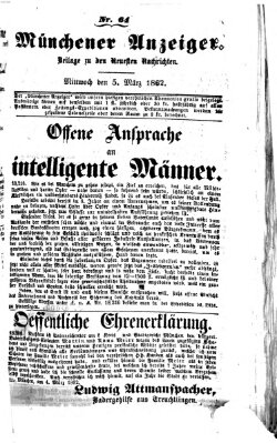 Münchener Anzeiger (Münchner neueste Nachrichten) Mittwoch 5. März 1862