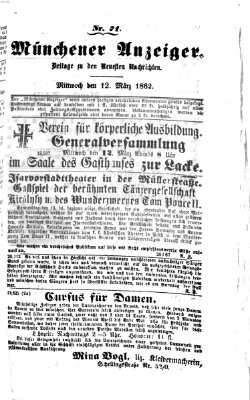 Münchener Anzeiger (Münchner neueste Nachrichten) Mittwoch 12. März 1862