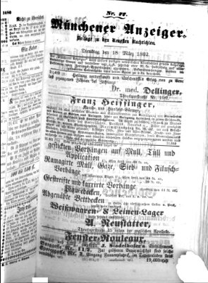 Münchener Anzeiger (Münchner neueste Nachrichten) Dienstag 18. März 1862