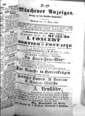 Münchener Anzeiger (Münchner neueste Nachrichten) Mittwoch 19. März 1862