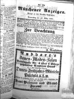 Münchener Anzeiger (Münchner neueste Nachrichten) Donnerstag 20. März 1862