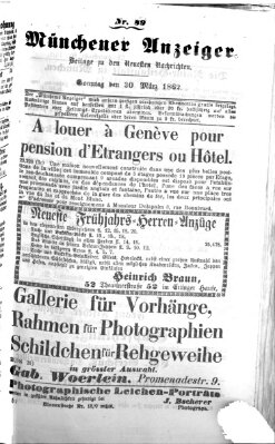 Münchener Anzeiger (Münchner neueste Nachrichten) Sonntag 30. März 1862