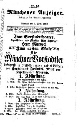 Münchener Anzeiger (Münchner neueste Nachrichten) Mittwoch 2. April 1862