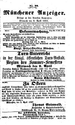 Münchener Anzeiger (Münchner neueste Nachrichten) Mittwoch 9. April 1862