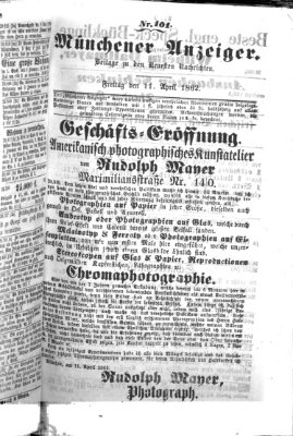 Münchener Anzeiger (Münchner neueste Nachrichten) Freitag 11. April 1862