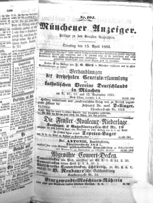 Münchener Anzeiger (Münchner neueste Nachrichten) Dienstag 15. April 1862