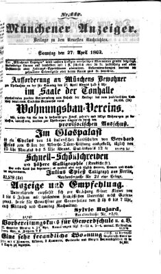 Münchener Anzeiger (Münchner neueste Nachrichten) Sonntag 27. April 1862