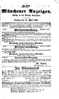 Münchener Anzeiger (Münchner neueste Nachrichten) Dienstag 29. April 1862