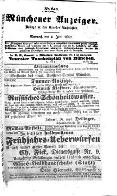 Münchener Anzeiger (Münchner neueste Nachrichten) Mittwoch 4. Juni 1862