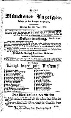 Münchener Anzeiger (Münchner neueste Nachrichten) Dienstag 10. Juni 1862