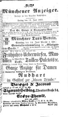 Münchener Anzeiger (Münchner neueste Nachrichten) Freitag 13. Juni 1862