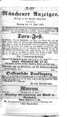 Münchener Anzeiger (Münchner neueste Nachrichten) Sonntag 15. Juni 1862