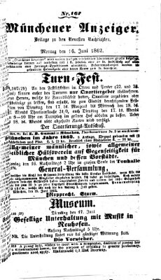 Münchener Anzeiger (Münchner neueste Nachrichten) Montag 16. Juni 1862