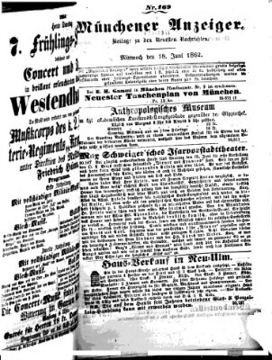 Münchener Anzeiger (Münchner neueste Nachrichten) Mittwoch 18. Juni 1862