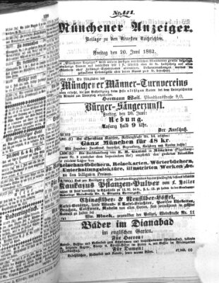 Münchener Anzeiger (Münchner neueste Nachrichten) Freitag 20. Juni 1862