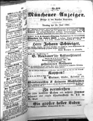 Münchener Anzeiger (Münchner neueste Nachrichten) Dienstag 24. Juni 1862