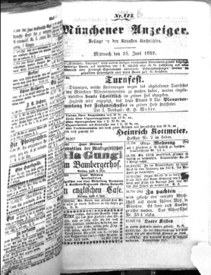 Münchener Anzeiger (Münchner neueste Nachrichten) Mittwoch 25. Juni 1862