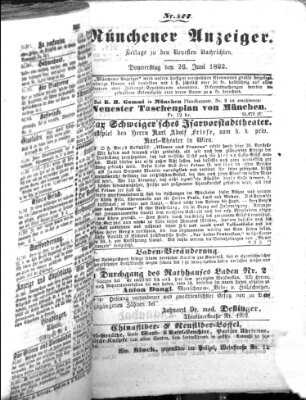 Münchener Anzeiger (Münchner neueste Nachrichten) Donnerstag 26. Juni 1862