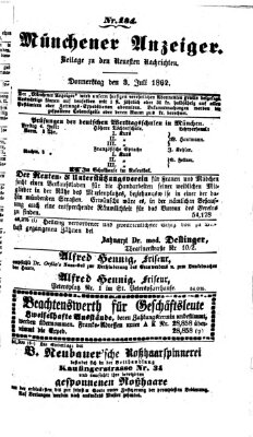 Münchener Anzeiger (Münchner neueste Nachrichten) Donnerstag 3. Juli 1862