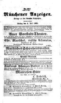 Münchener Anzeiger (Münchner neueste Nachrichten) Freitag 4. Juli 1862