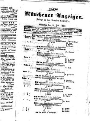 Münchener Anzeiger (Münchner neueste Nachrichten) Samstag 5. Juli 1862