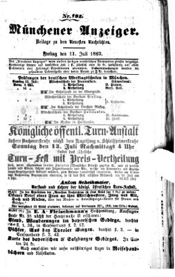 Münchener Anzeiger (Münchner neueste Nachrichten) Freitag 11. Juli 1862