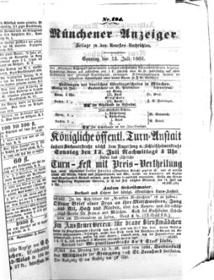 Münchener Anzeiger (Münchner neueste Nachrichten) Sonntag 13. Juli 1862