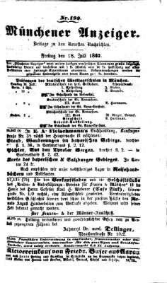 Münchener Anzeiger (Münchner neueste Nachrichten) Freitag 18. Juli 1862