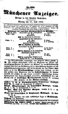 Münchener Anzeiger (Münchner neueste Nachrichten) Montag 21. Juli 1862