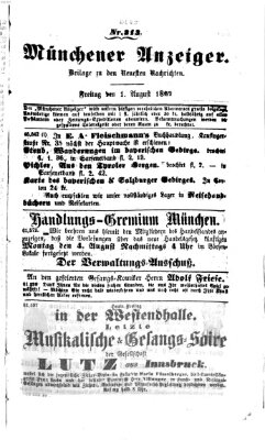 Münchener Anzeiger (Münchner neueste Nachrichten) Freitag 1. August 1862