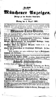 Münchener Anzeiger (Münchner neueste Nachrichten) Montag 4. August 1862