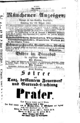 Münchener Anzeiger (Münchner neueste Nachrichten) Samstag 16. August 1862