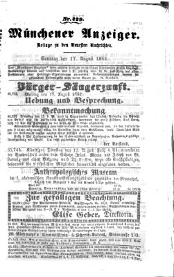 Münchener Anzeiger (Münchner neueste Nachrichten) Sonntag 17. August 1862