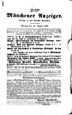 Münchener Anzeiger (Münchner neueste Nachrichten) Montag 18. August 1862