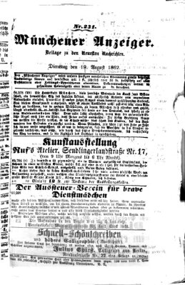 Münchener Anzeiger (Münchner neueste Nachrichten) Dienstag 19. August 1862