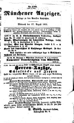 Münchener Anzeiger (Münchner neueste Nachrichten) Mittwoch 27. August 1862