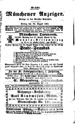 Münchener Anzeiger (Münchner neueste Nachrichten) Freitag 29. August 1862