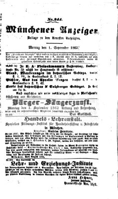 Münchener Anzeiger (Münchner neueste Nachrichten) Montag 1. September 1862