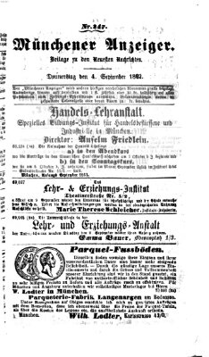 Münchener Anzeiger (Münchner neueste Nachrichten) Donnerstag 4. September 1862