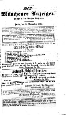 Münchener Anzeiger (Münchner neueste Nachrichten) Freitag 5. September 1862