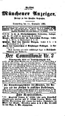 Münchener Anzeiger (Münchner neueste Nachrichten) Donnerstag 11. September 1862