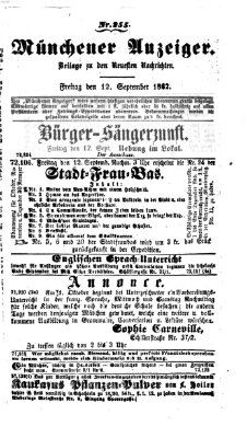 Münchener Anzeiger (Münchner neueste Nachrichten) Freitag 12. September 1862