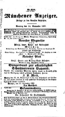 Münchener Anzeiger (Münchner neueste Nachrichten) Sonntag 14. September 1862